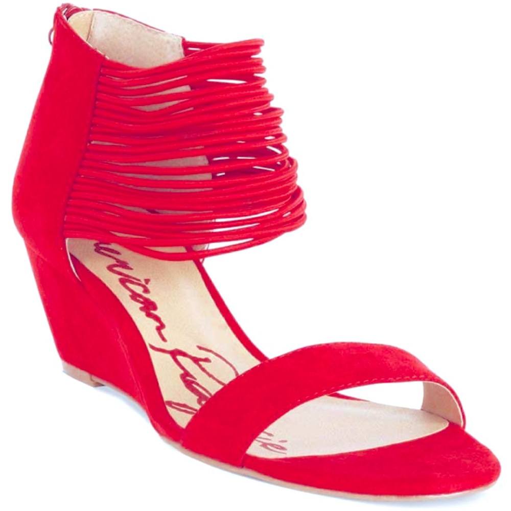 American Rags Carllie Red Wedge Sandals with Zip Up Back, Women’s Size 6.5